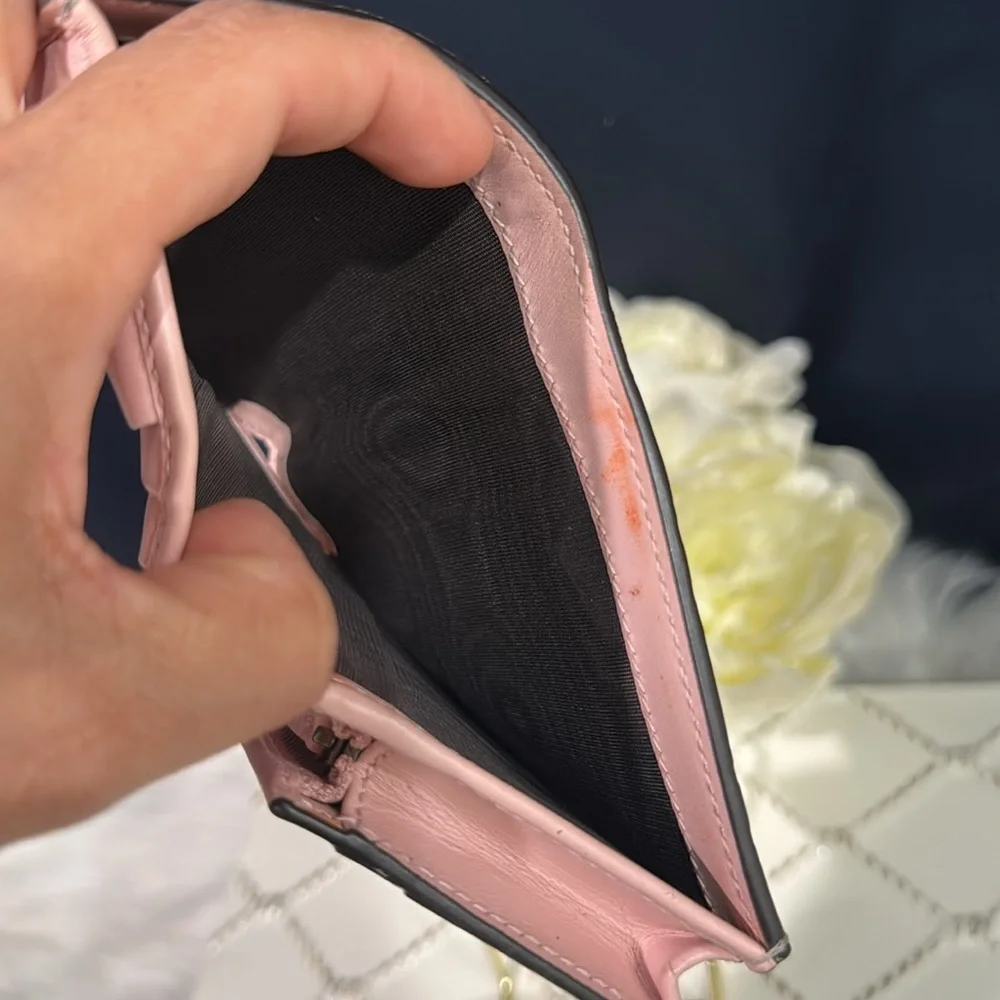 💖GUCCI Guccissima Signature Crystal Cat Card Case Wallet Light Candy Pink